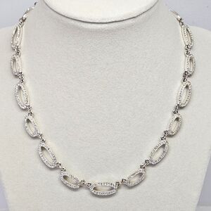 VINTAGE Napier Silver Tone Rhinestone Oval Link Signed Necklace